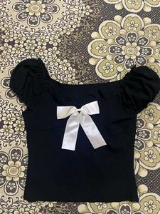 Cute Black Top with White Bow