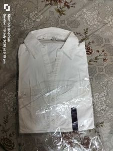 Fitted White Ruched Button-Up Shirt