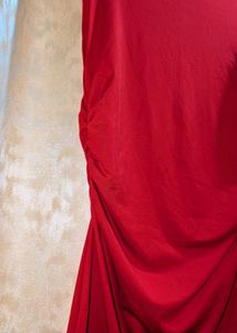 New Red Ruched Mock Neck Dress
