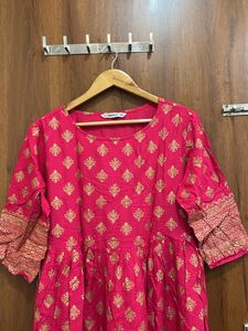 Anarkali Pink Golden Print Kurta