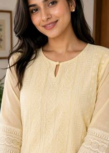 Elegant butter yellow Chikankari Kurta with pants