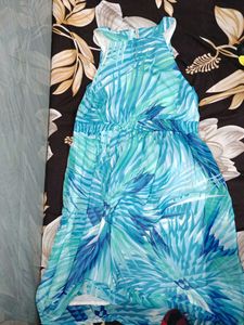 Stunning Blue Tropical Print Dress