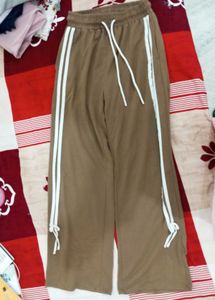 Brown Track Pants with White Stripes