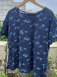 Navy Blue Bird Print Top