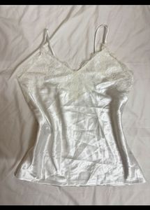 White Satin Lace Trim Camisole
