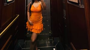 Orange Ruched Ruffle Mini Dress