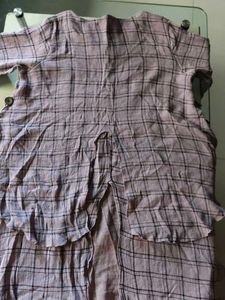Mauve Top With Black Checks Print U&amp;D, Back Slit