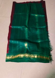 Green &maroon Colour Pure Gadwal Saree