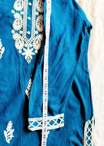 Teal Chikankari Rayon Kurta