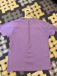 Lilac Zip Neck T-Shirt