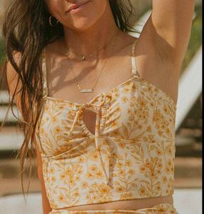 37127. Yellow Floral Bikini Top