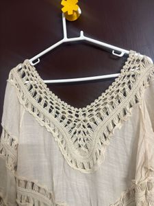 Cream Crochet Cover-Up Tunic/Top