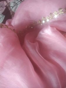Elegant Pink Saree with Golden Border