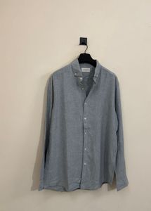 Men's Blue Linen Button-Down Shirt