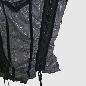 Y2K Silver Tie Up Corset Top