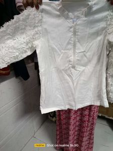 Elegant White Kurta with Floral Sleeves