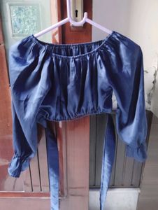 Stylish Blue Off-Shoulder Crop Top