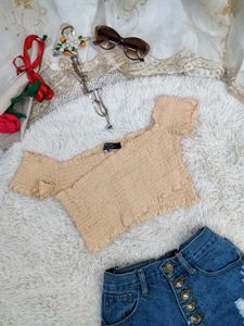 Smocked Off-Shoulder Crop Top