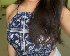 Navy Blue Paisley Print Halter Top with Tie Back
