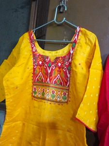 Yellow Kurta Set with Red Pants