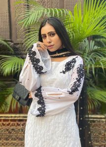 Elegant White Kurta Set with Black Embroidery