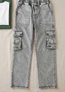 Grey Acid Wash Cargo Jeans