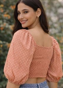 Peach Polka Dot Crop Top