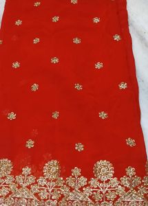 Red stone work saree