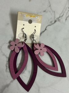 Wooden Floral Leaf Earrings