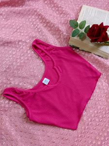 Hot Pink Ribbed Cropped Tank Top