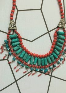 Turquoise And Red Chunky Bohemian Necklace