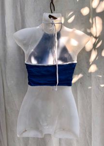 411110. Blue &amp; White Striped Halter Crop Top