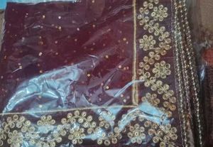 Red Embroidered  Dupatta with Heavy Border