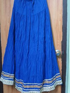 Blue Embroidered Maxi Skirt