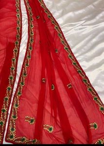 Red Embellished Saree