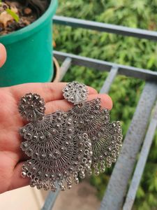 Oxidised Silver Peacock Jhumka Earrings
