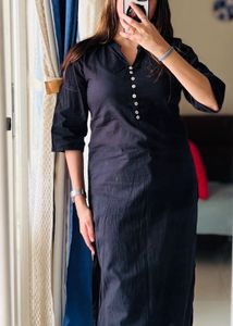 Solid Black Cotton Kurta