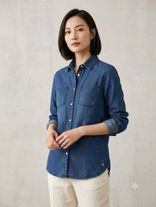 TEENIE WEENIE Blue Denim Shirt with Subtle Pattern