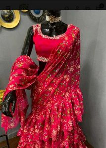 Stunning Red Floral Ruffle Lehenga Choli