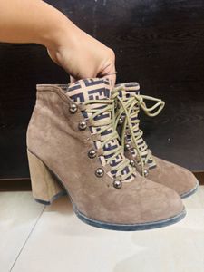 Chic Brown Suede Lace-Up Heeled Ankle Boots