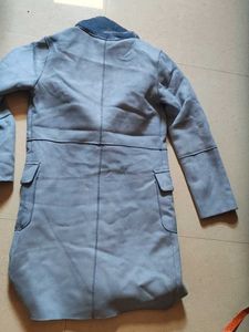 Stylish Blue Faux Suede Fur Coat