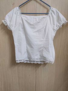 White Lace Detail Puff Sleeve Blouse