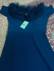 Elegant Blue Off-Shoulder Dress With A Slit