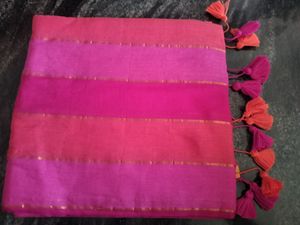 Pink Striped Saree with Tassels