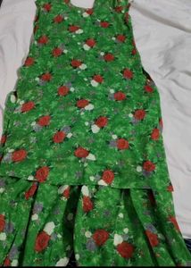 Green Rose Print Kurta Set