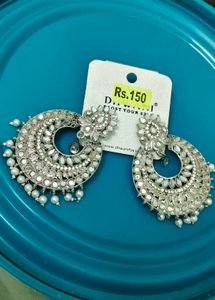 Elegant Silver Tone Pearl Drop Earrings