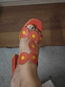 Orange & Yellow Chunky Heel Sandals