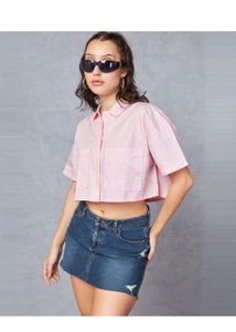 Bewakoof Pink Cropped Button-Up Shirt