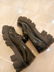 Chic Black Patent Loafers with Gold Buckle