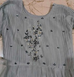 Elegant Sequined Tiered Gown with Dupatta